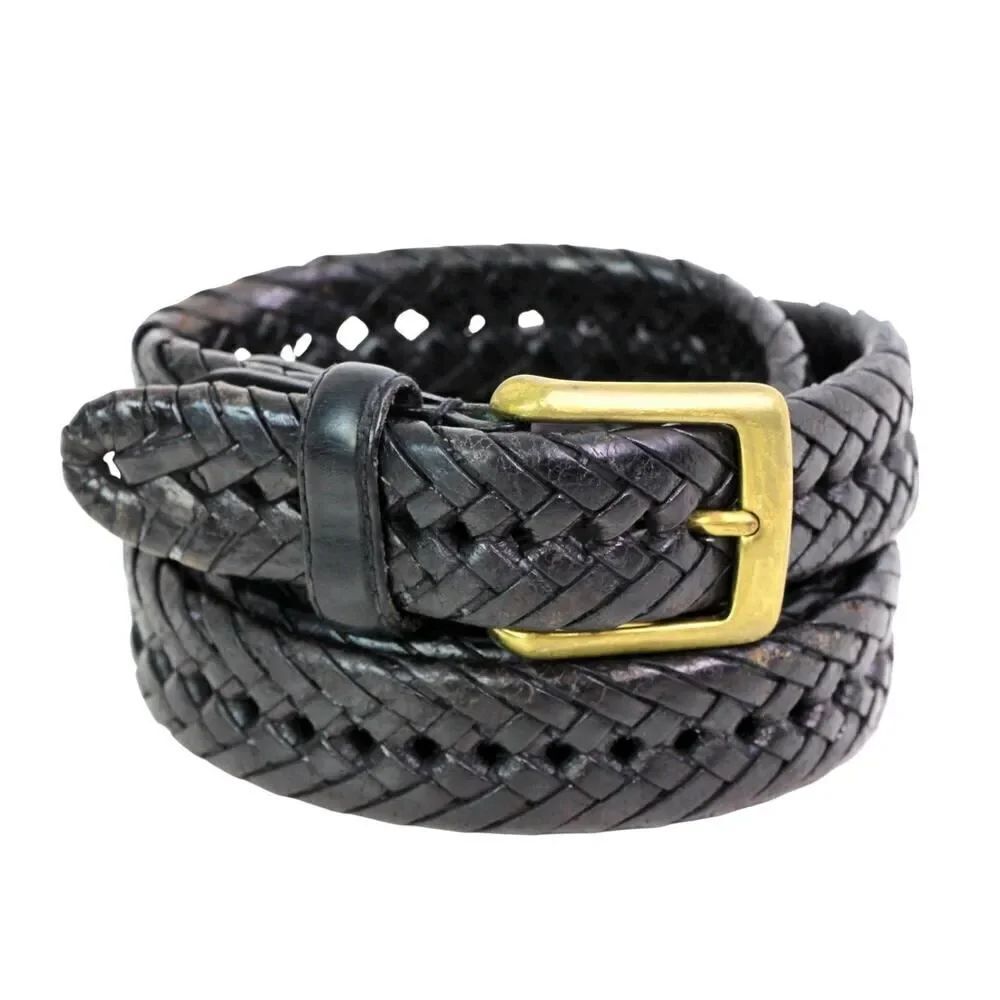 DOCKERS BRAIDED BLACK GENUINE LEATHER 1 1/8" Wd CASUAL MEN'S BELT Sz 42/105 (t49